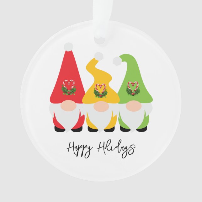 Christmas Gnomes Happy Holidays Name Year Fun Ornament (Front)