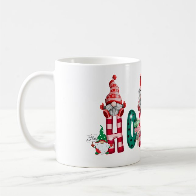 christmas gnomes,ho ho ho, christmas gift coffee mug (Left)