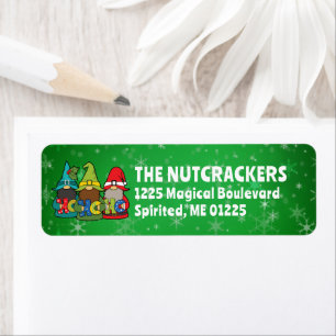 Christmas Gnomes Ho Ho Ho Green Return Address Label