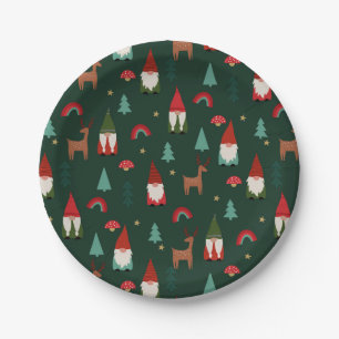 Christmas Gnomes Holiday dark green Paper Plate