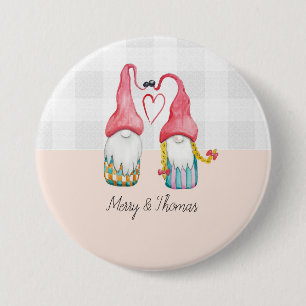 Christmas Gnomes In Love Watercolor Hand-painted 7.5 Cm Round Badge