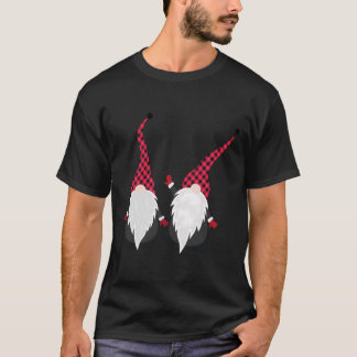 Christmas Gnomes In Red Plaid Two Gnomes Design T-Shirt