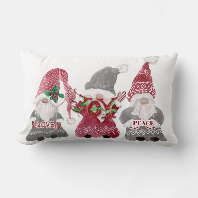 Christmas Gnomes Love Joy Peace Typography Lumbar Cushion (Front)