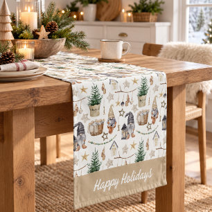 Christmas gnomes nordic farmhouse neutral short table runner
