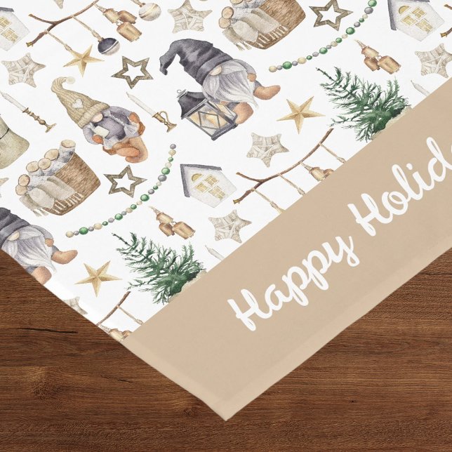 Christmas gnomes nordic farmhouse style beige short table runner (Creator Uploaded)