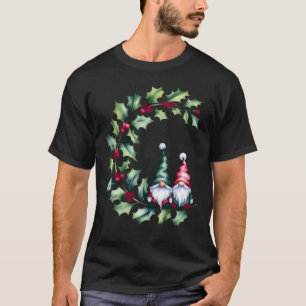 Christmas Gnomes On Holly Berry Twig T-shirt