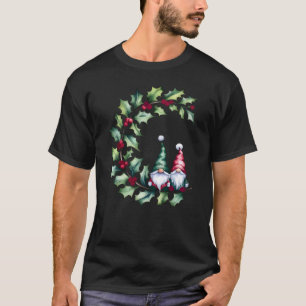 Christmas Gnomes On Holly Berry Twig T-shirt 
