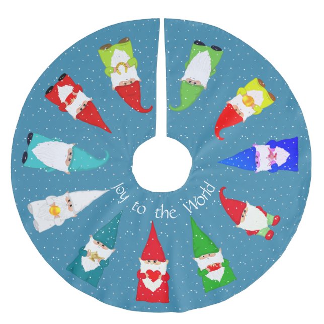 Christmas Gnomes on Light Sapphire Blue Brushed Polyester Tree Skirt (Front)