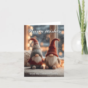 Christmas Gnomes on Window Sill with Custom Text Holiday Card