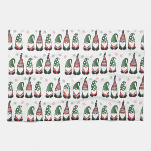 Christmas Gnomes Pattern Tea Towel