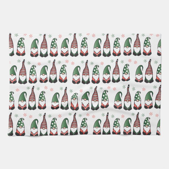 Christmas Gnomes Pattern Tea Towel (Horizontal)