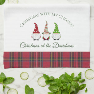 Christmas Gnomes Personalised Name Christmas Tea Towel