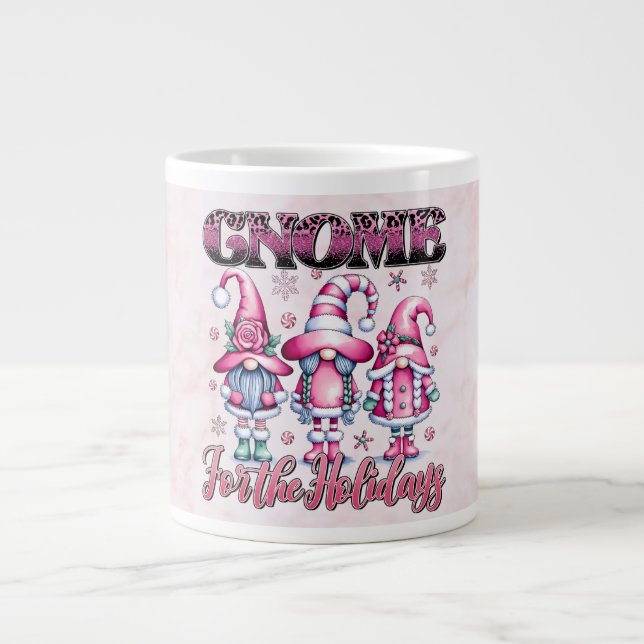 🎄 Christmas + Gnomes + Pink Aesthetic + Holiday  Large Coffee Mug (Front)
