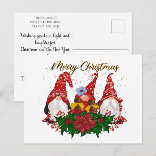 Christmas Gnomes Poinsettia Trendy Christmas Postcard