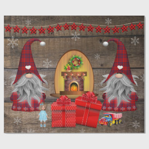 Christmas Gnomes Presents Rustic Wood Wrapping Paper