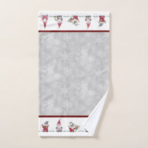 Christmas Gnomes Scandinavian Hygge Red Grey Hand Towel