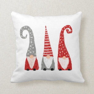 Christmas Gnomes Scandinavian Red Grey White Cushion