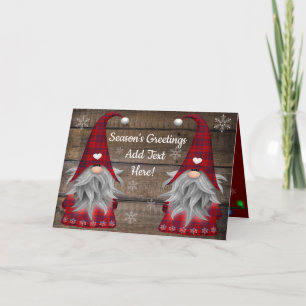 Christmas Gnomes Season's Greetings Rustic Wood Ca Card