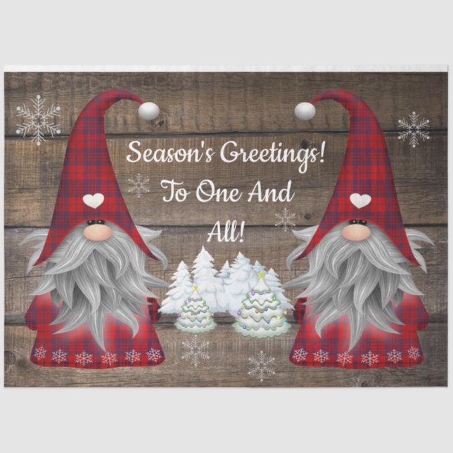 Christmas Gnomes Season's Greetings Rustic Wood Tissue Paper (Front)