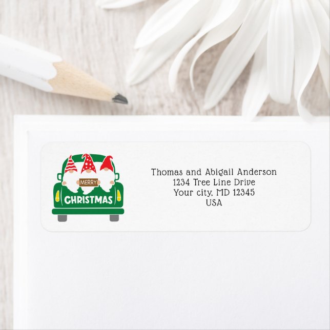 Christmas Gnomes Truck Return Address Label (Insitu)