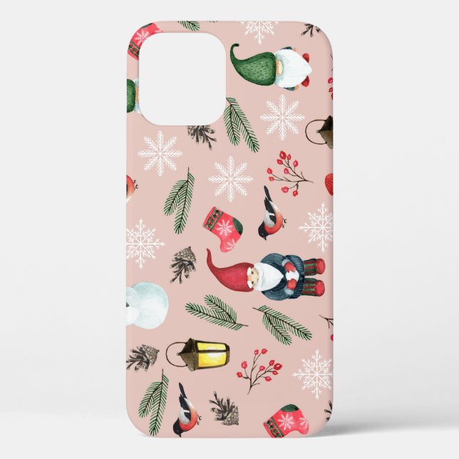 Christmas Gnomes Watercolor Seamless Pattern Case-Mate iPhone Case (Back)
