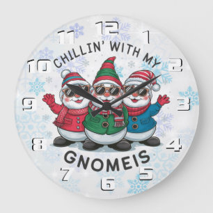 Christmas gnomes whimsical Christmas  Large Clock