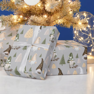 Christmas Gnomes Winter Grey Wrapping Paper