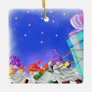 Christmas Gnomes with Gift Christmas Ornament