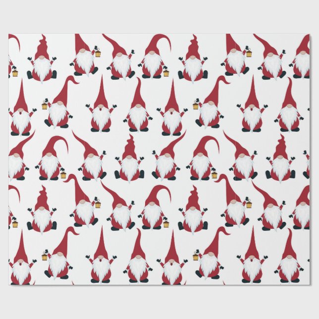 Christmas Gnomes with Lantern Watercolor Holiday Wrapping Paper (Flat)