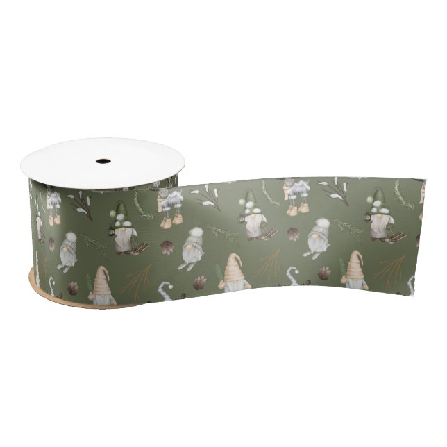 Christmas Gnomes Woodland Satin Ribbon (Spool)