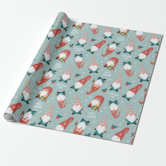 Christmas Gnomes Wrapping Paper (Unrolled)