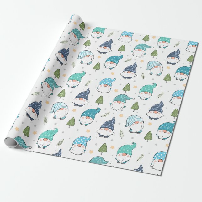 Christmas Gnomes Wrapping Paper (Unrolled)