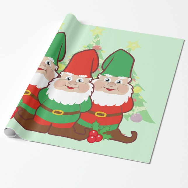 Christmas Gnomes Wrapping Paper (Unrolled)