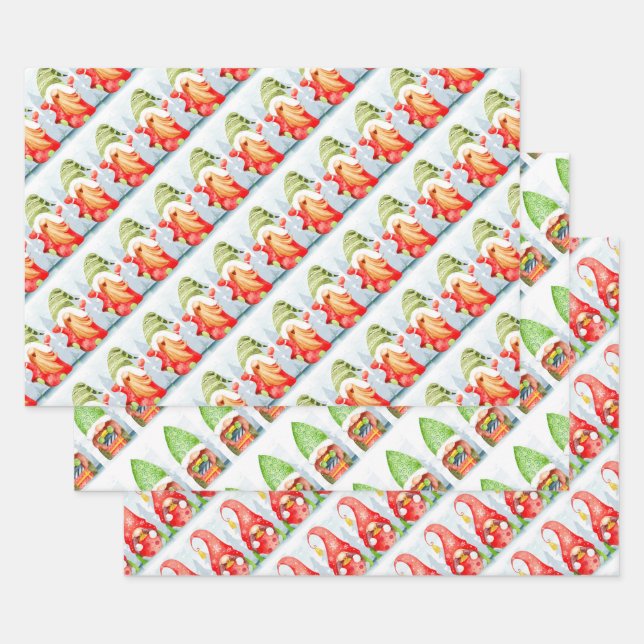 Christmas Gnomes Wrapping Paper Sheets (Set)