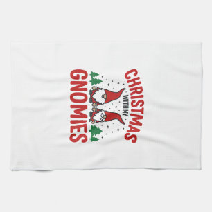 Christmas Gnomies Holiday Gnome Design Tea Towel