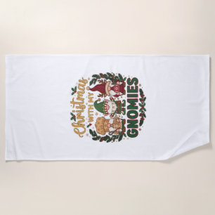 Christmas Gnomies String Lights Candy Cane Beach Towel