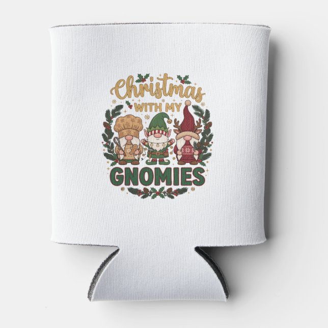 Christmas Gnomies String Lights Candy Cane Can Cooler (Front)