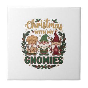 Christmas Gnomies String Lights Candy Cane Ceramic Tile