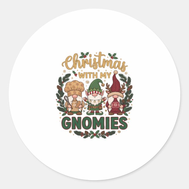 Christmas Gnomies String Lights Candy Cane Classic Round Sticker (Front)