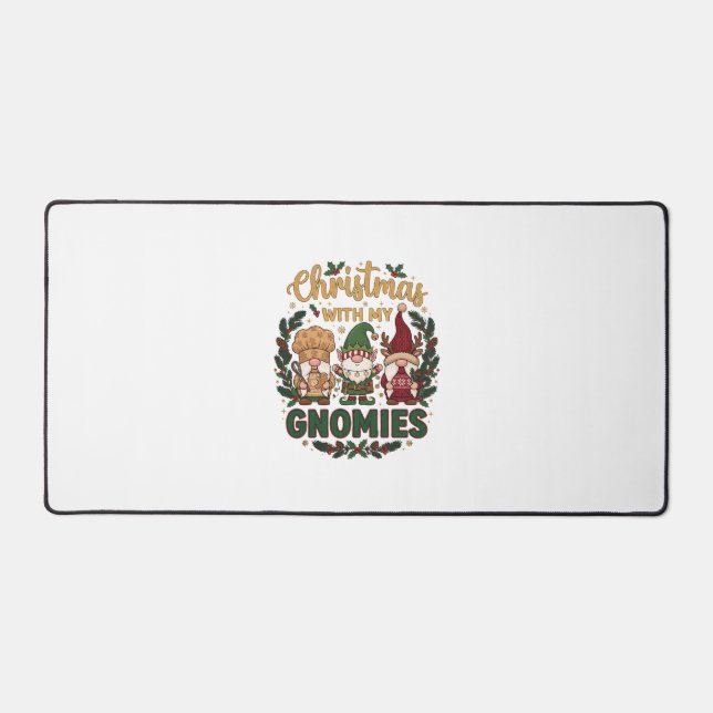 Christmas Gnomies String Lights Candy Cane Desk Mat (Front)