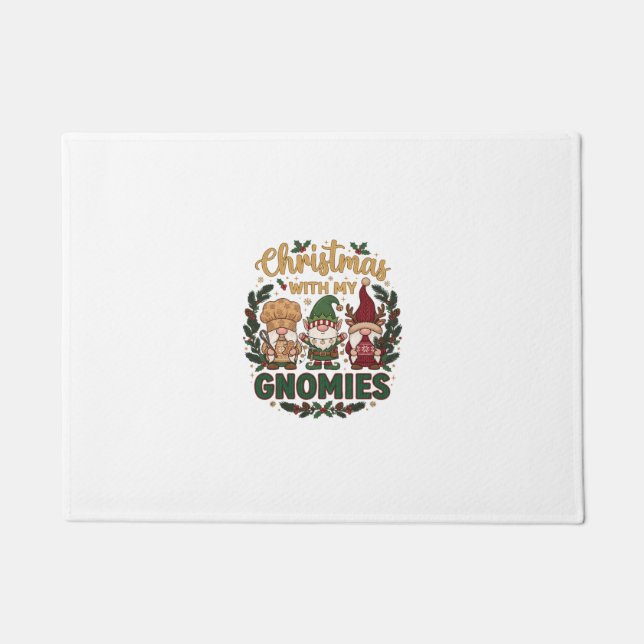 Christmas Gnomies String Lights Candy Cane Doormat (Front)