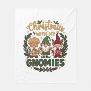 Christmas Gnomies String Lights Candy Cane Fleece Blanket