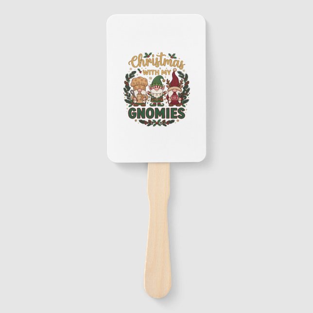 Christmas Gnomies String Lights Candy Cane Hand Fan (Front)