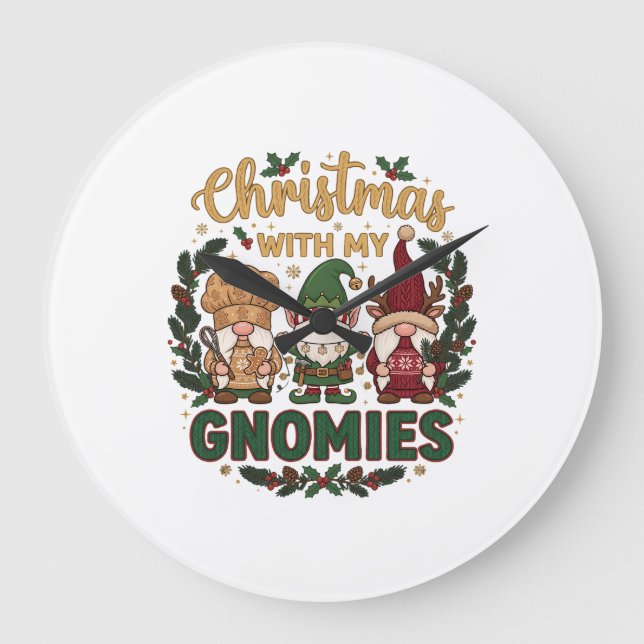 Christmas Gnomies String Lights Candy Cane Large Clock (Front)