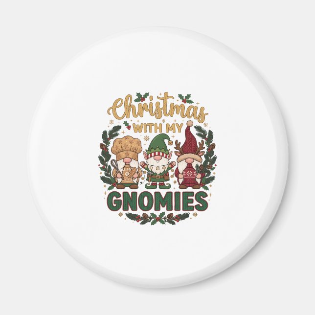 Christmas Gnomies String Lights Candy Cane Magnet (Front)