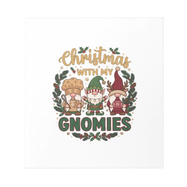 Christmas Gnomies String Lights Candy Cane Notepad (Front)