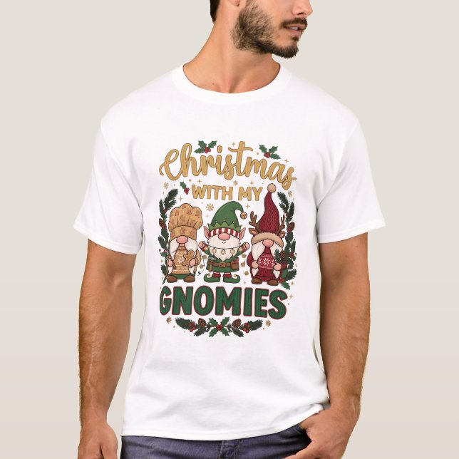 Christmas Gnomies String Lights Candy Cane T-Shirt (Front)