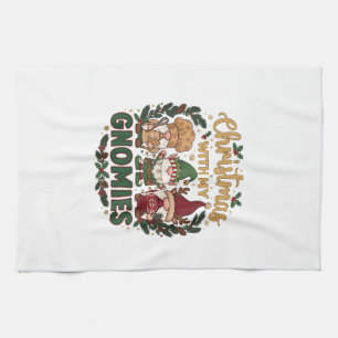 Christmas Gnomies String Lights Candy Cane Tea Towel