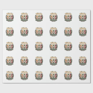 Christmas Gnomies String Lights Candy Cane Wrapping Paper