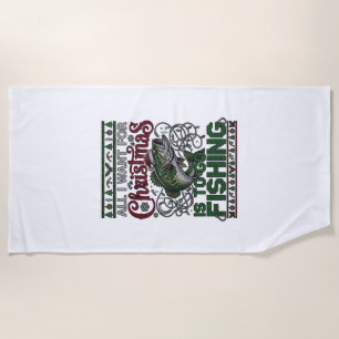 Christmas Go Fishing Fish Santa Hat Lights Beach Towel